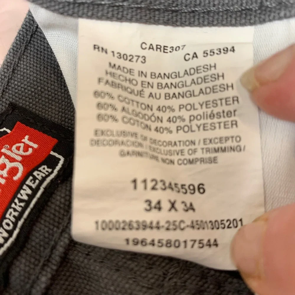 Wrangler Workwear Pants Mens 34x34 Grey Excellent Straight Canvas Carpenter